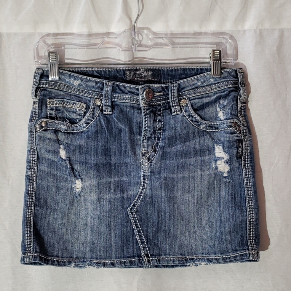 Silver Francy Distressed Denim Miniskirt